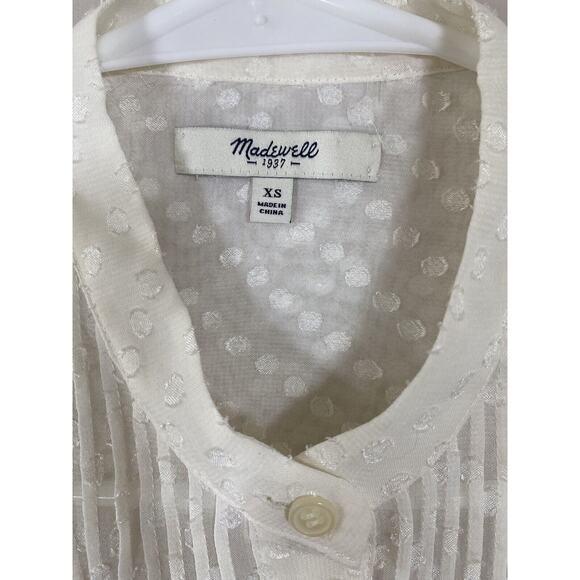 Madewell White Sheer Pleated Blouse Textured Swiss Dot Size XSMALL Relaxed‎ Boxy - Picture 7 of 7